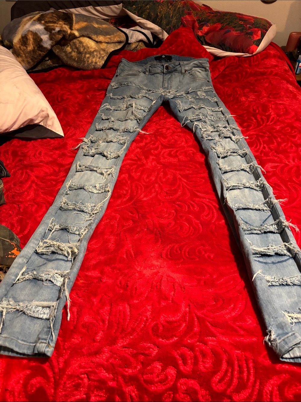 Men's Light Blue Ripped Skinny Jeans - Distressed Fashion